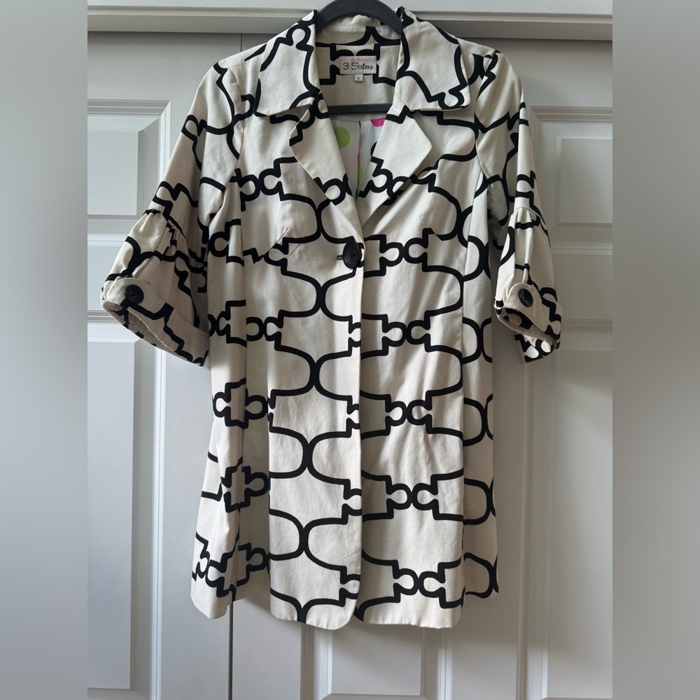 3 Sisters Black and White Button Down Shirt with Notched Collar